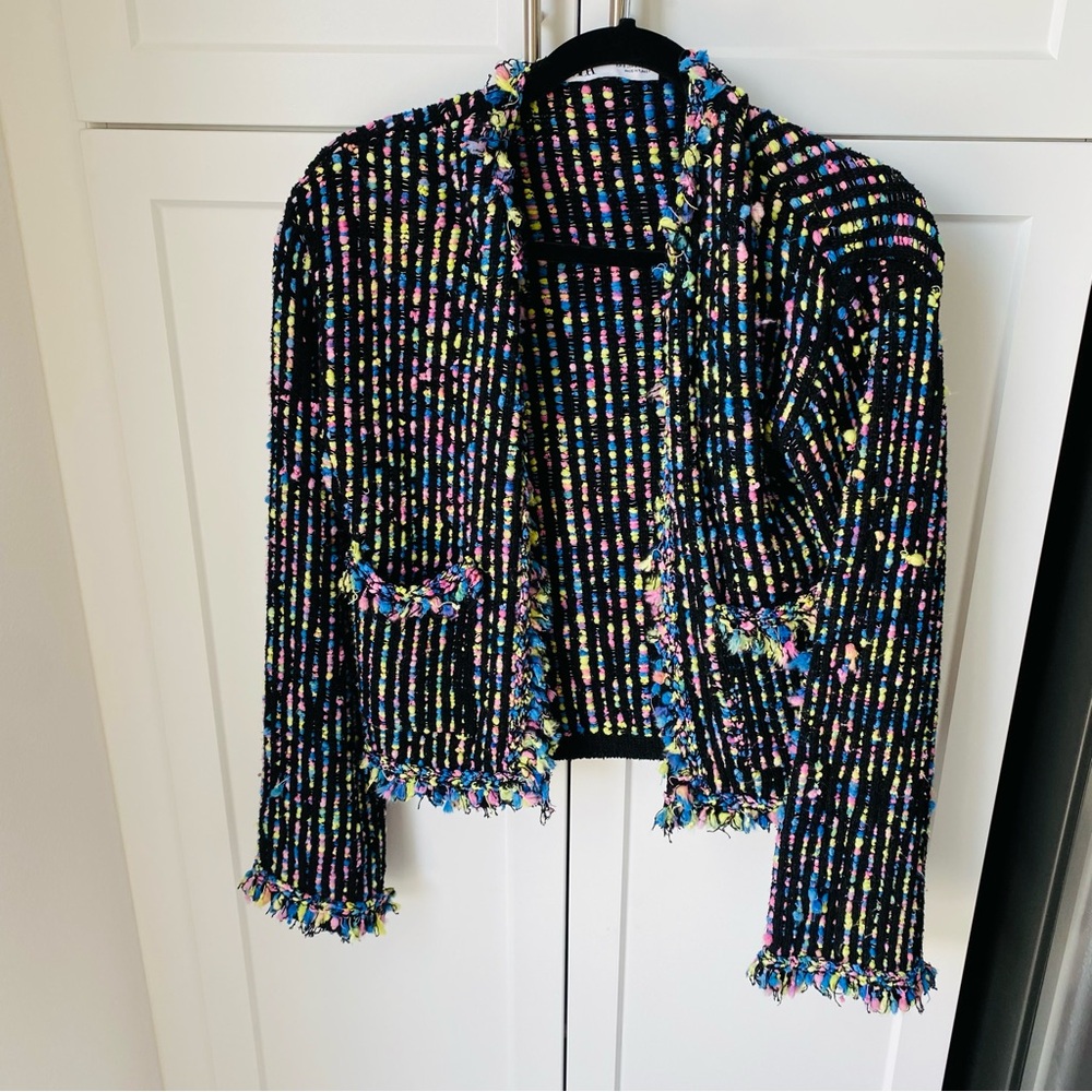 Zara womens small multi colored tweed knitted cardigan